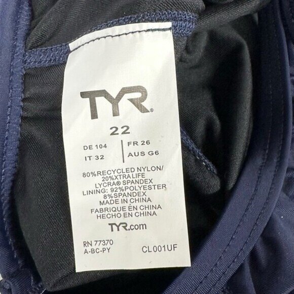 TYR eco Girl's 22 S 6/6X Solid Diamond Fit Swimsuit Solid Navy Blue UPF 50+ Team - Picture 6 of 7